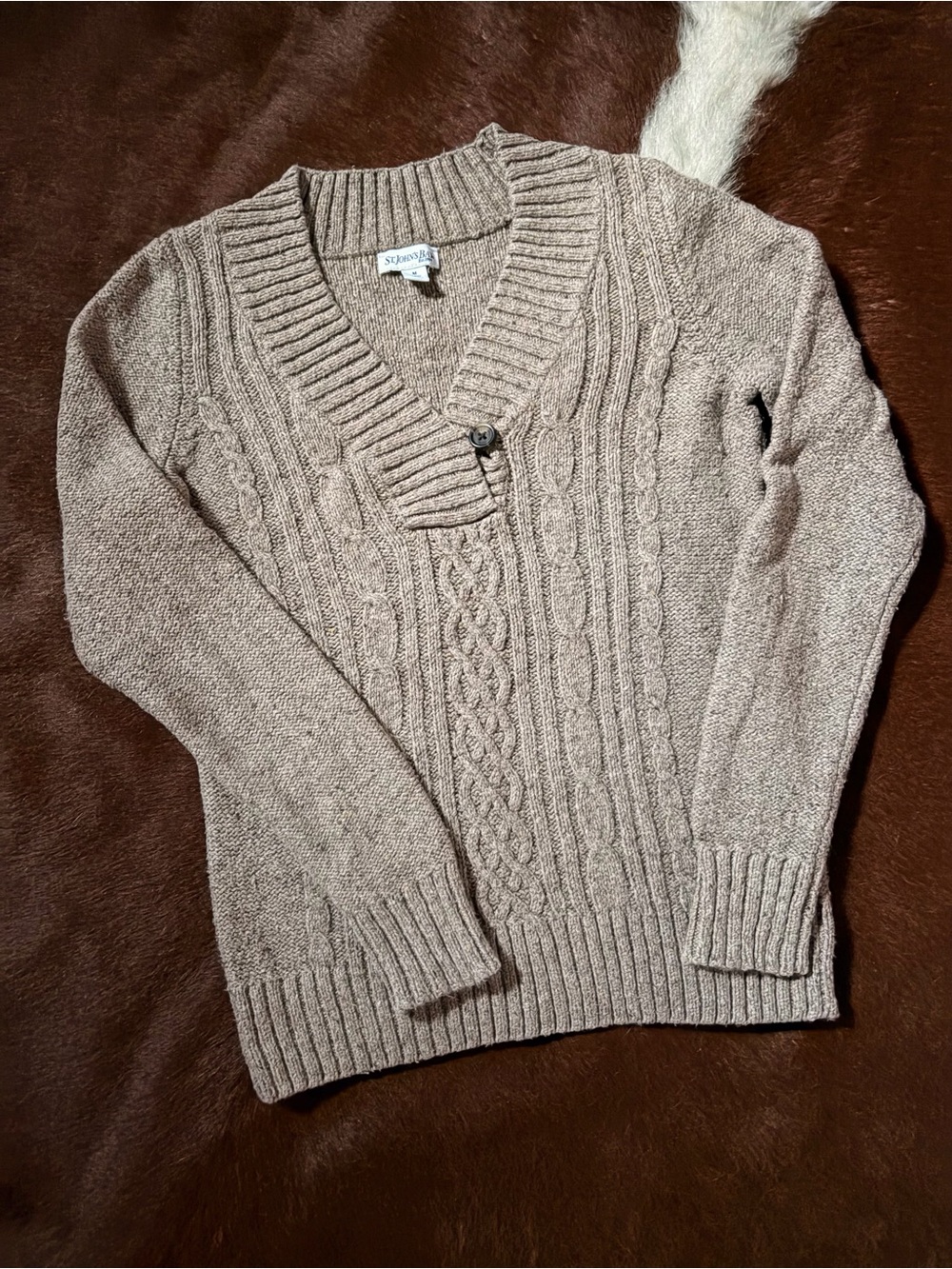 St. John's Bay Womens Cable Knit V-Neck Sweater - Taupe